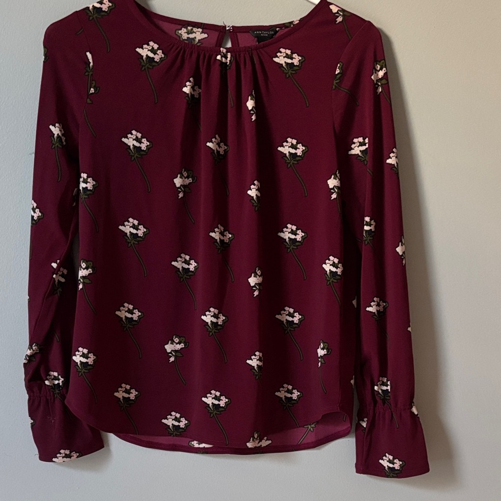 Ann Taylor Burgundy Floral Blouse